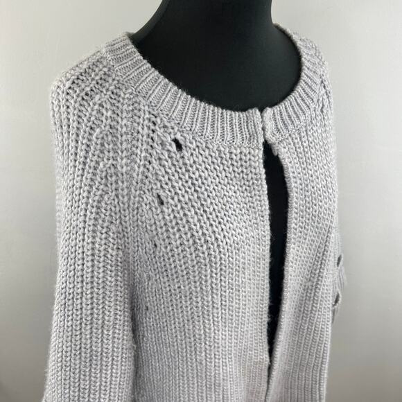 TRINA TURK Light Grey Thick Chunky Knit Ribbed Wool Blend Cardigan Sweater L - Picture 3 of 9